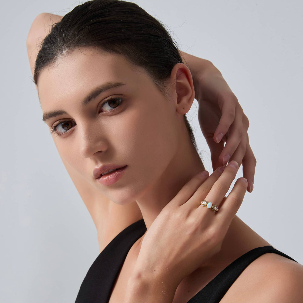 Oval Opal Olive Leaf Stacking Ring