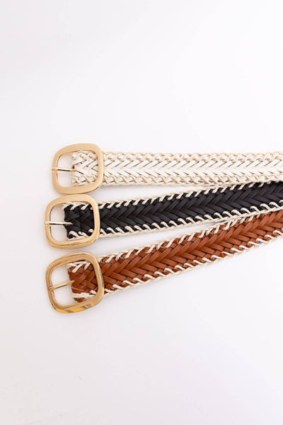 Leto Accessories Crochet Trimmed Woven Leather Belt: Black - Simple Good