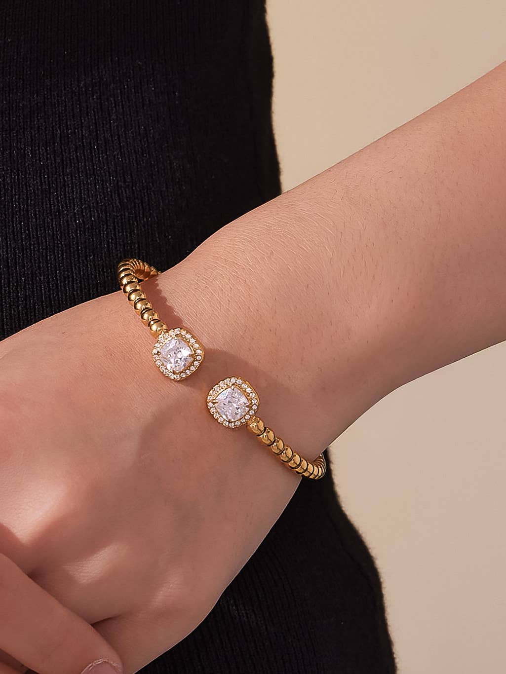 Sofus 18K Gold Non-Tarnish CZ Beaded Bangle