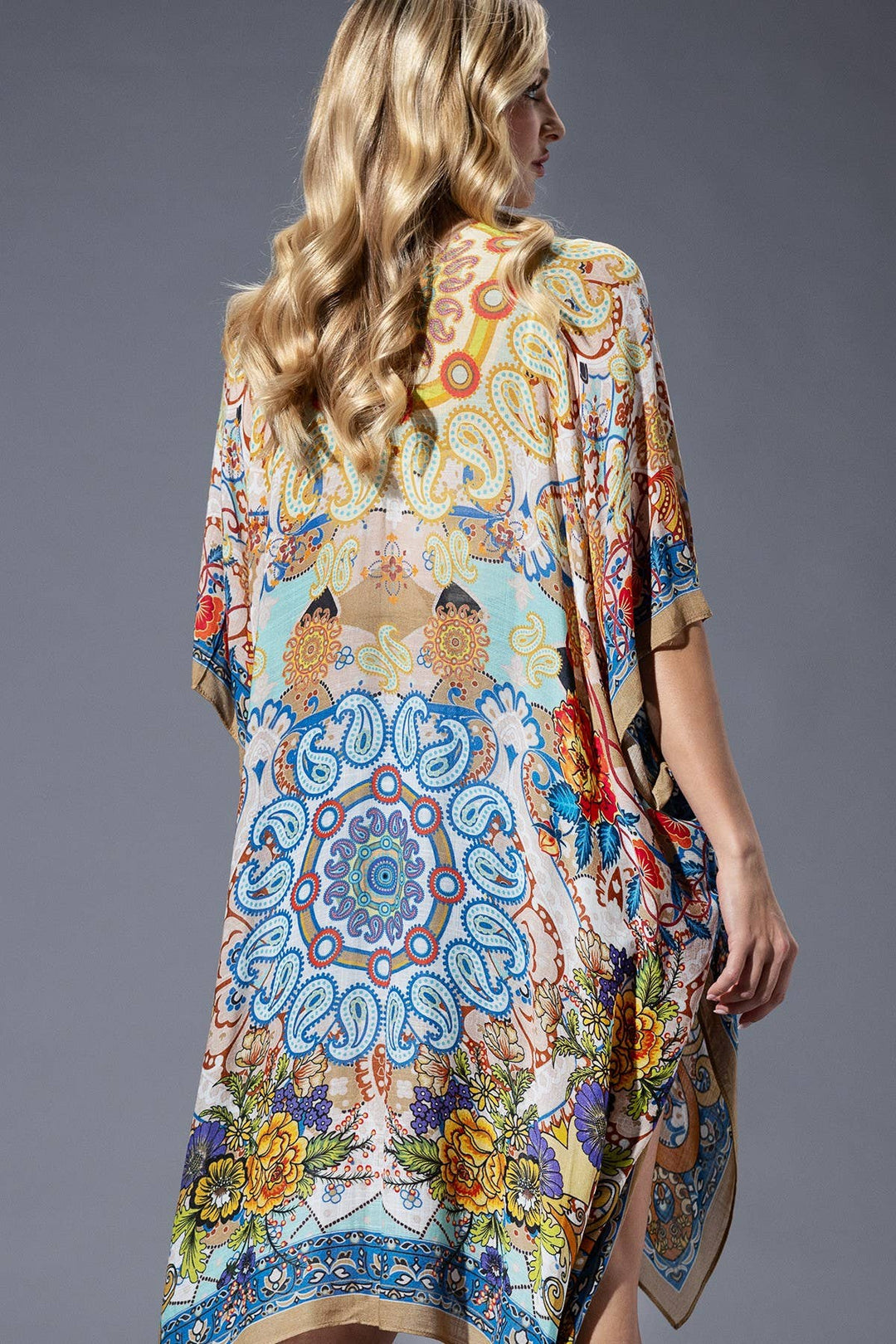 Gold Blue Mandala Viscose Kimono