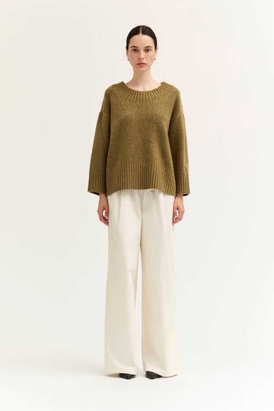 Wide Rib Knit Trim Sweater