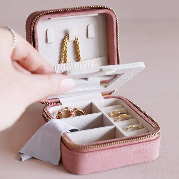 Square Travel Jewelry Case in Pink Rose