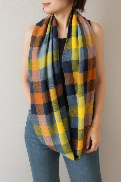 Multicolor Plaid Infinity Scarf with Zipper Pocket