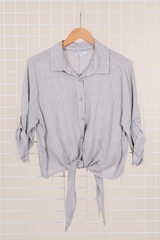Tie Front Linen Button Up