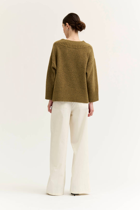 Wide Rib Knit Trim Sweater
