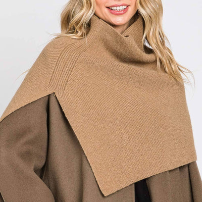 Slit Turtleneck Knit Shawl Scarf