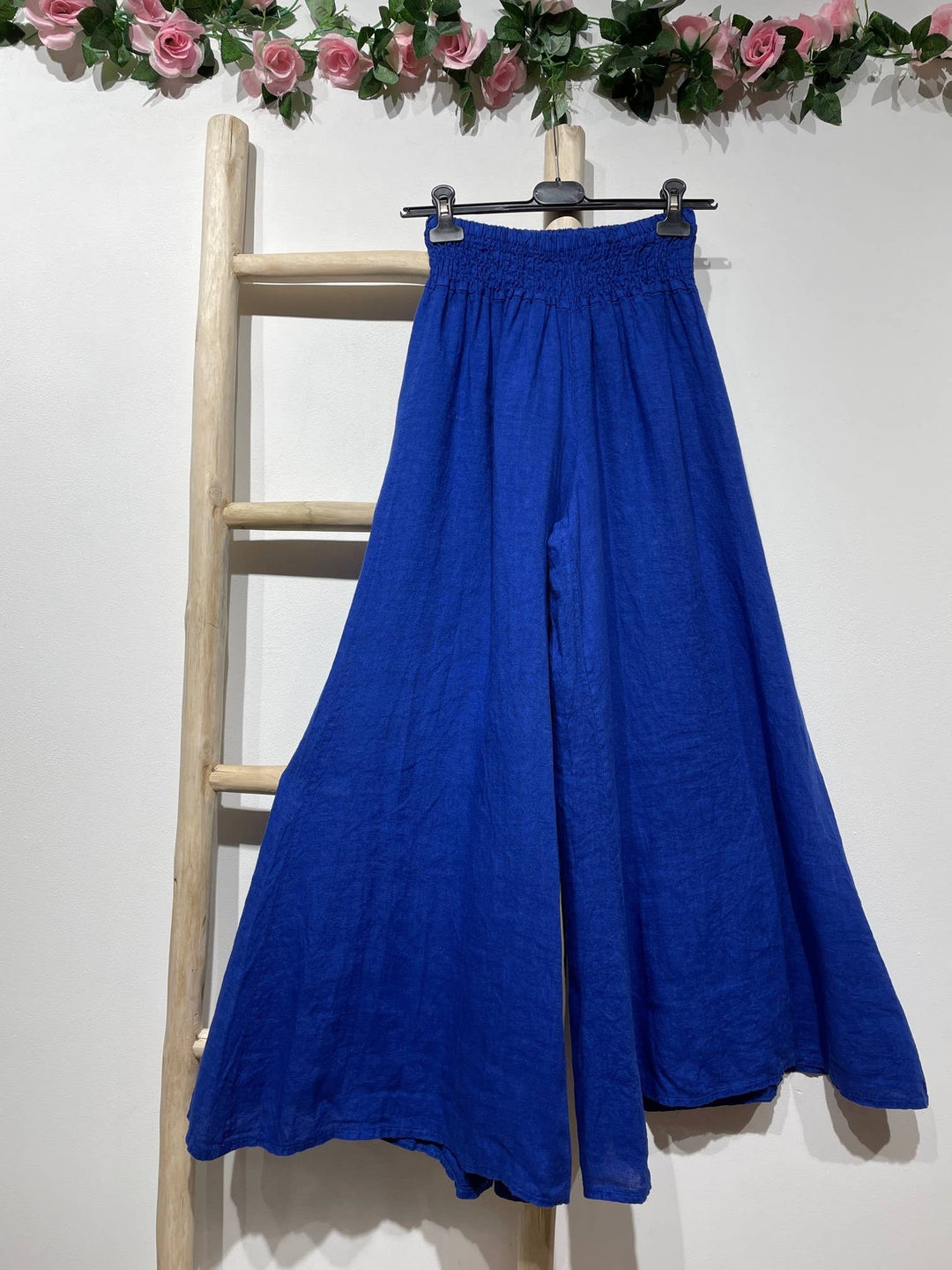 Flared Linen Pants w/ Wide Waistband