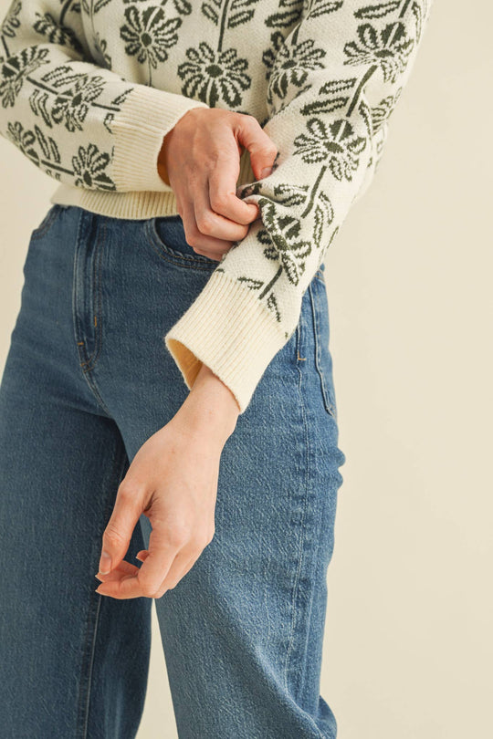 Chocolate Brown Floral Knit Sweater