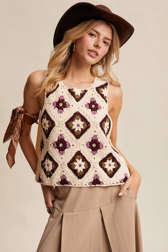 Crochet Granny Square Tassel Tie Vest