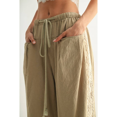 Cotton Linen Trousers with Lace Detail