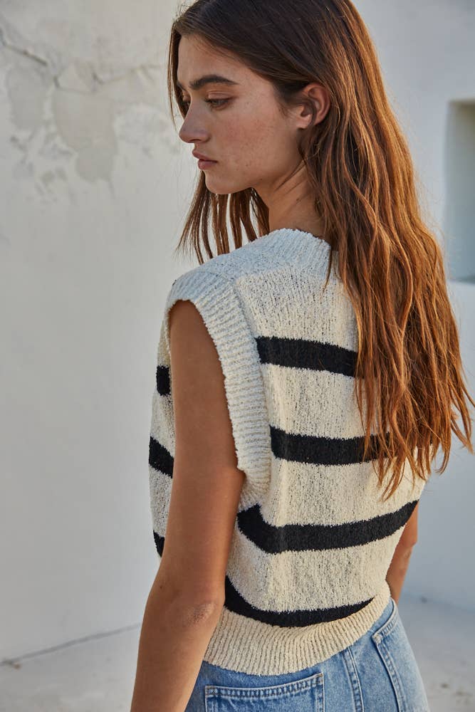 By Together W1497 | Knit Sweater V-Neck Sleeveless Vest Top - Simple Good