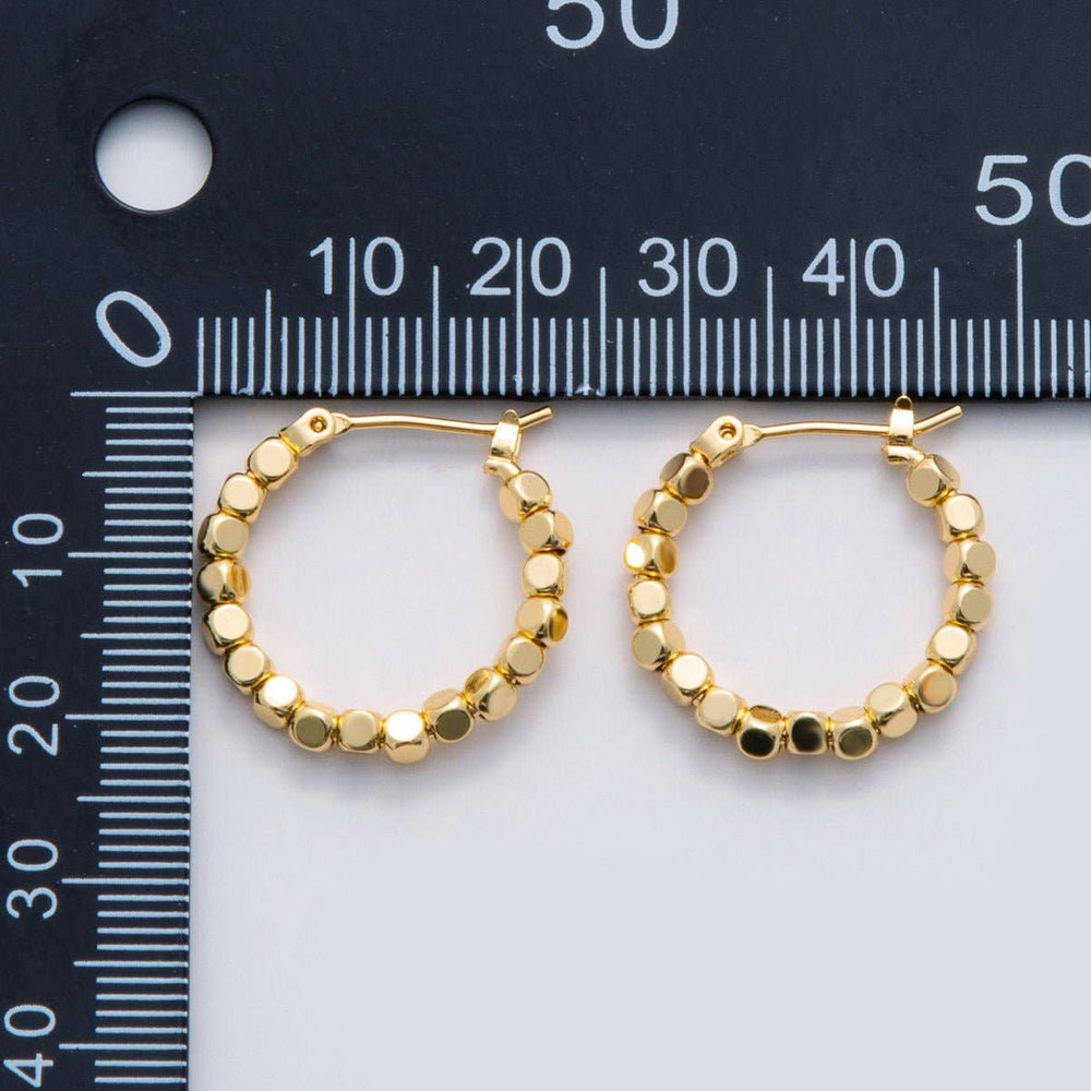 24K Gold Filled 22.5mm Cube Bead Latch Hoop Earrings