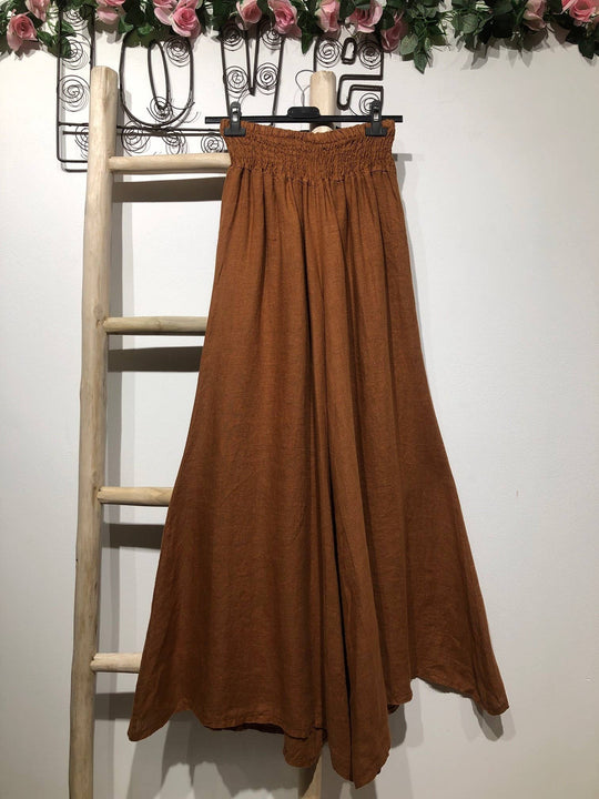 Flared Linen Pants w/ Wide Waistband