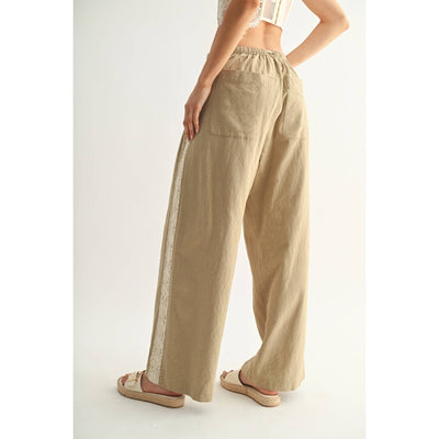 Cotton Linen Trousers with Lace Detail