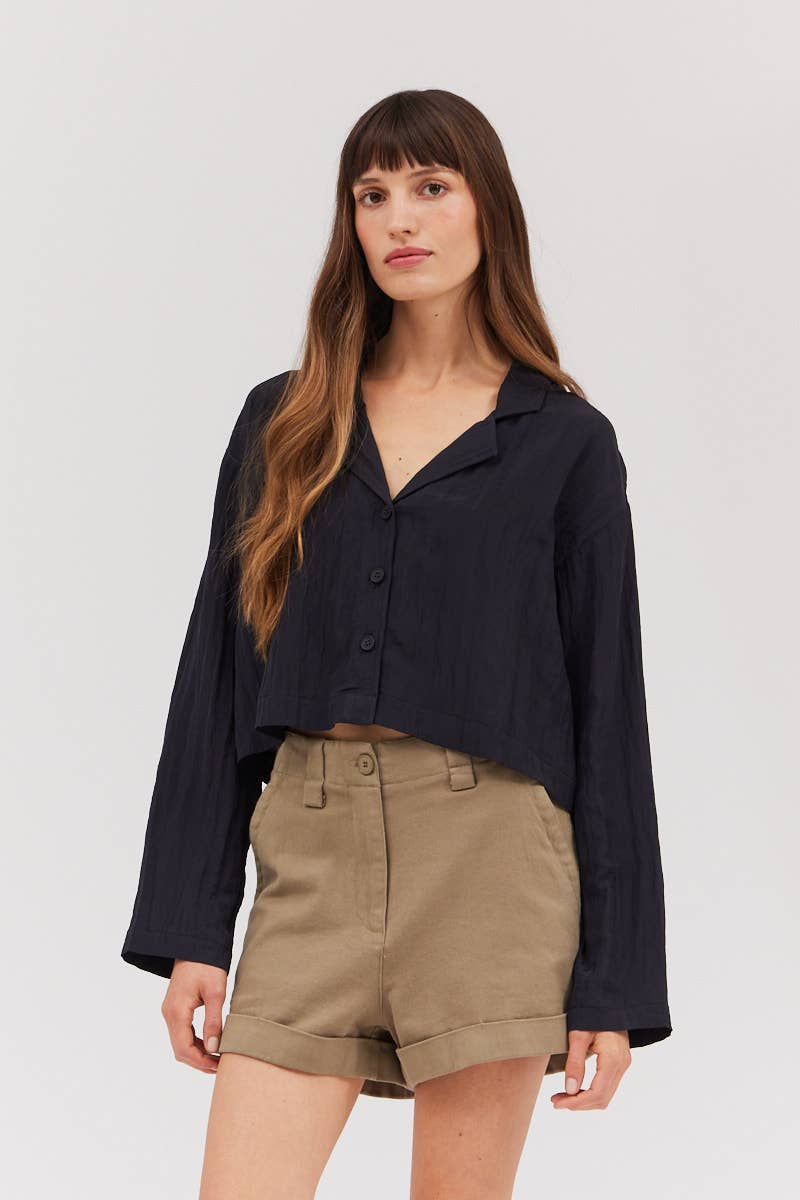 Long Sleeve Button Down Crop Top