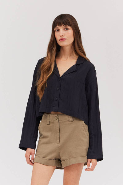 Long Sleeve Button Down Crop Top
