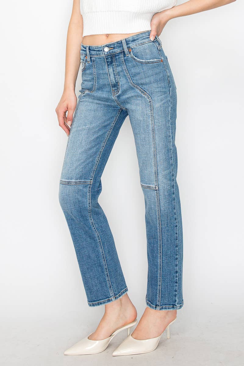 High Rise Straight Leg Jeans with Western Detailing