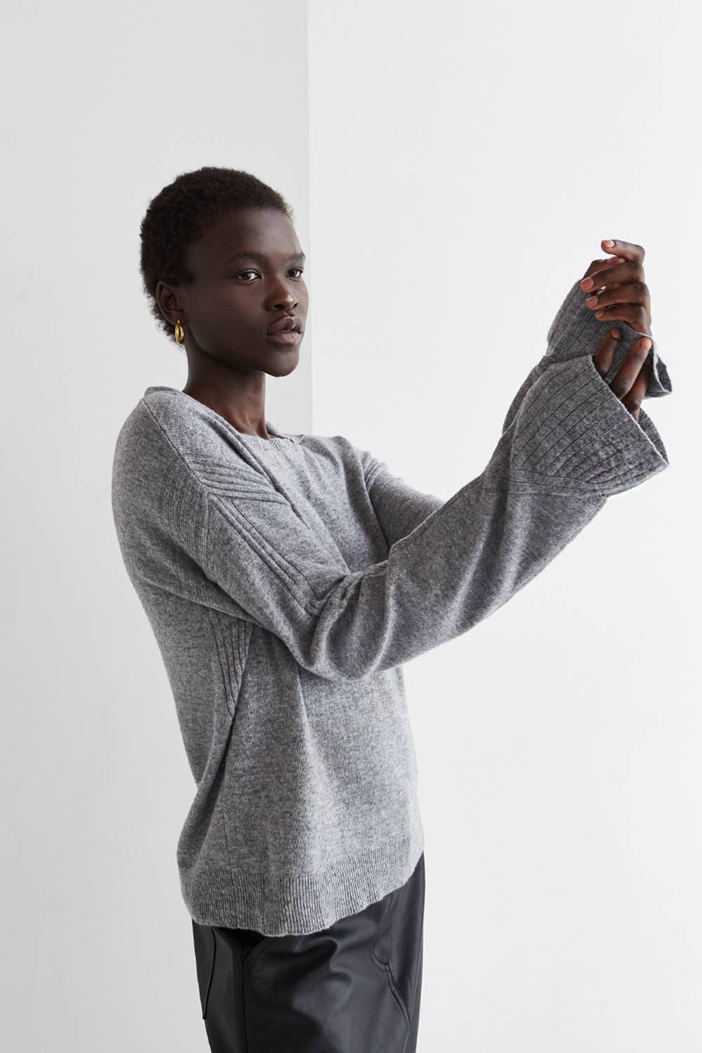 Crescent CT8877 - Maline Cashmere Softened Collared Sweater Top: M / H.GREY - Simple Good