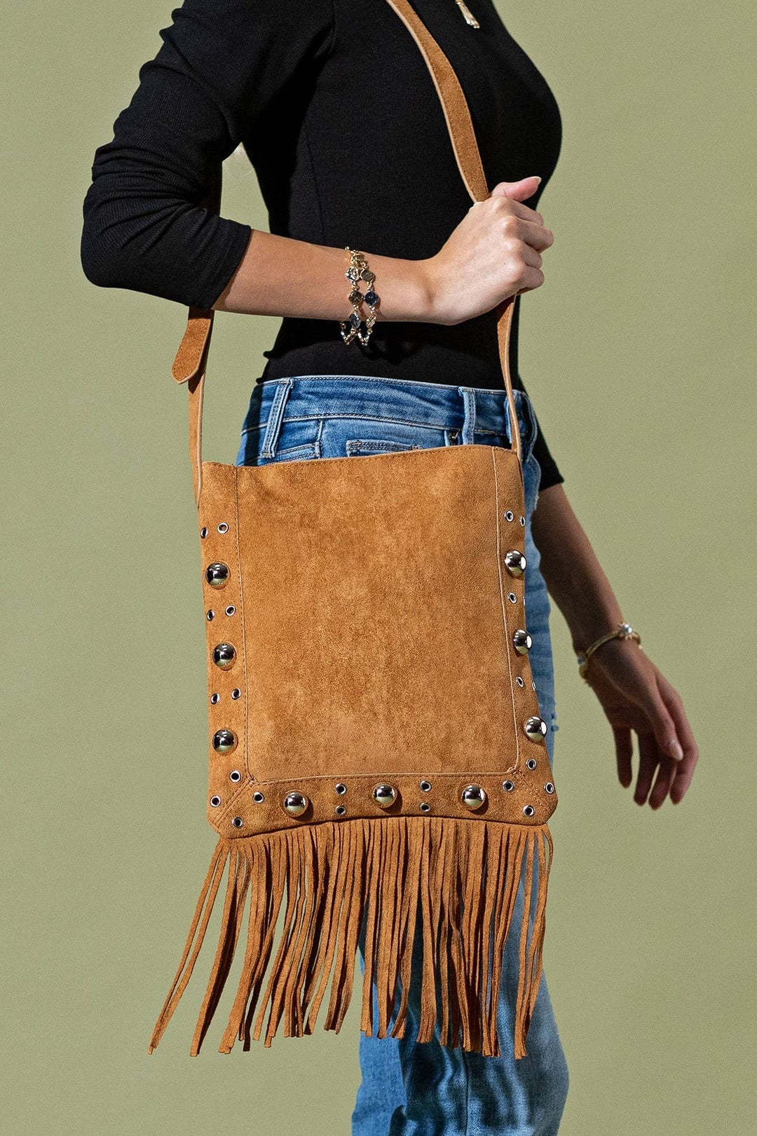 Studded Fringe Crossbody Bag