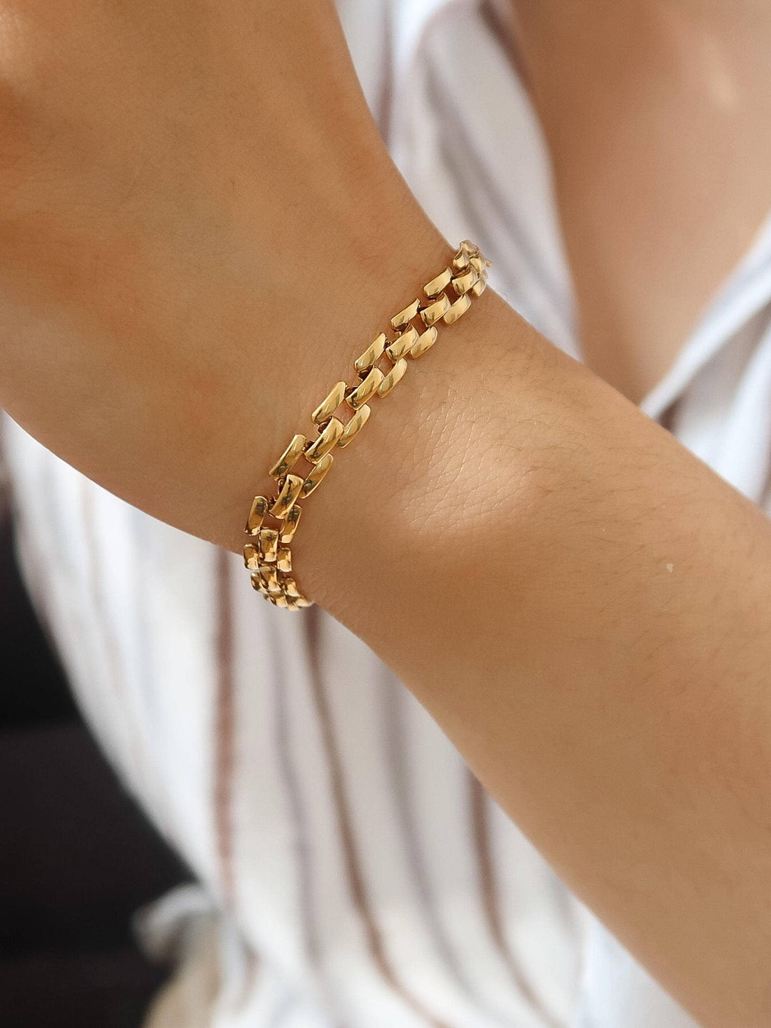 Forte 18K Gold Plated Non-Tarnish Flat Chain Bracelet