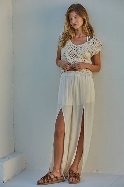 Crochet Knit Cotton V Neck Sweater