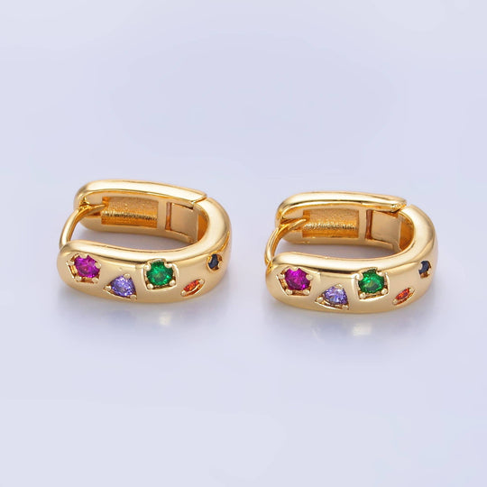 24K Gold Filled Multi-Color Cubic Zirconia U-Shaped Huggies