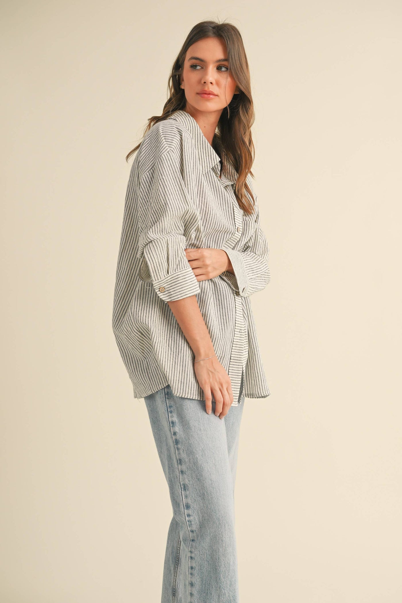 Stripe Gauze Button Down Shirt