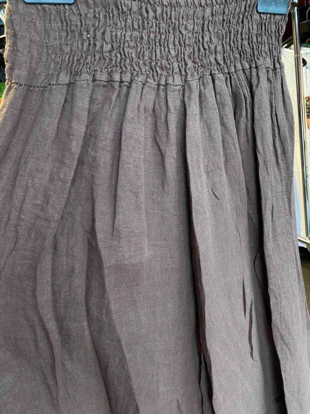 Flared Linen Pants w/ Wide Waistband