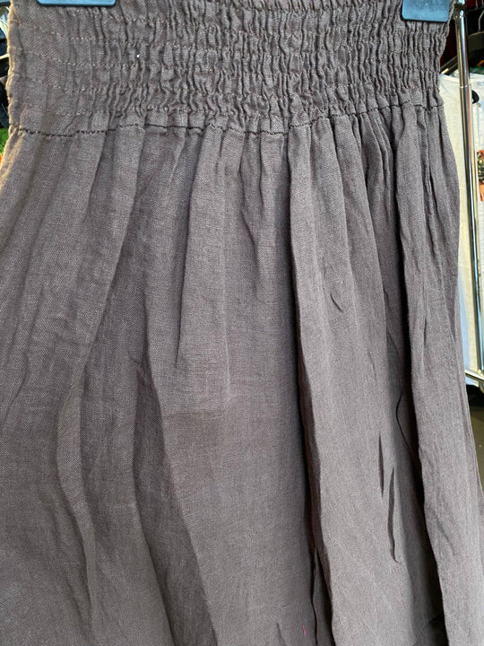 Flared Linen Pants w/ Wide Waistband