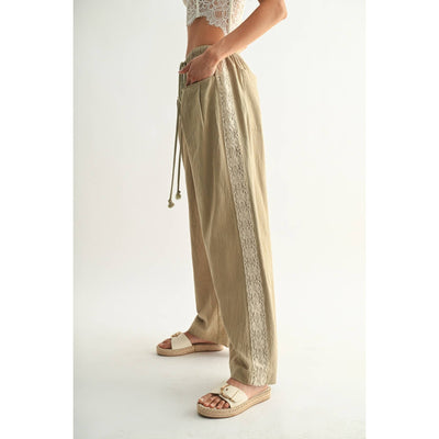 Cotton Linen Trousers with Lace Detail