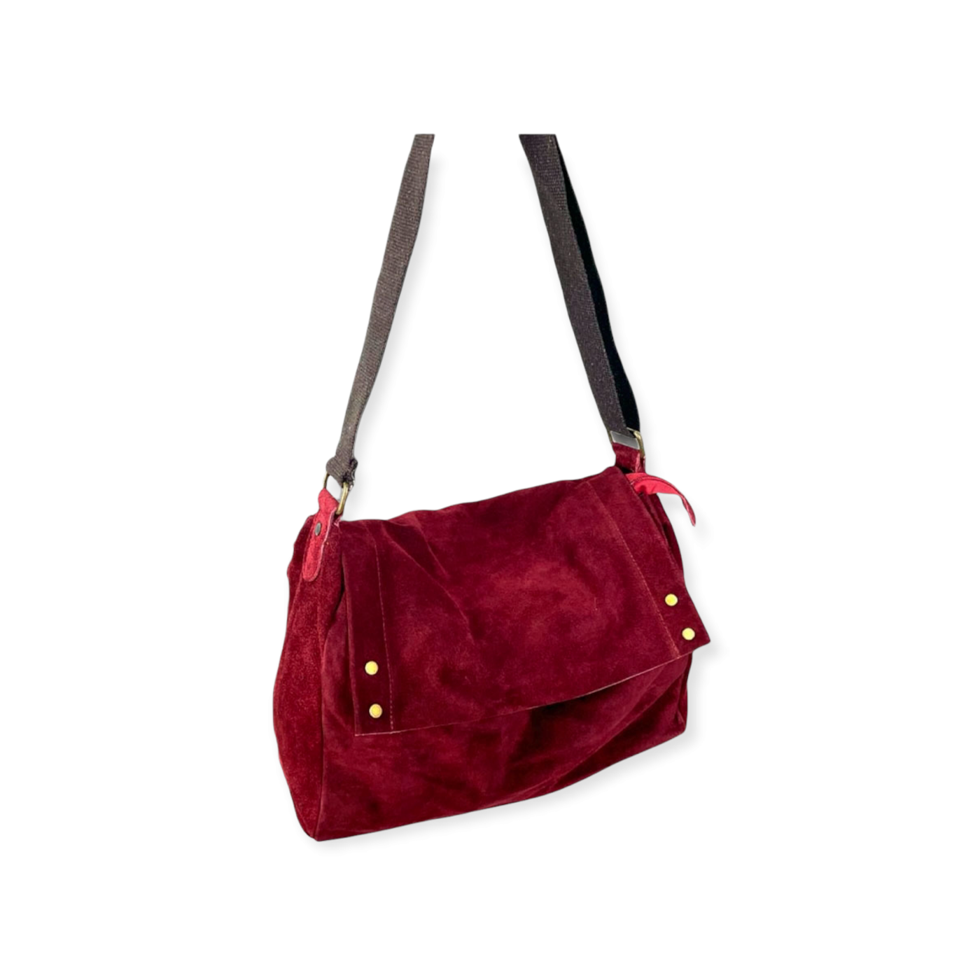 Suede Leather Shoulder Bag with Flap and Studs