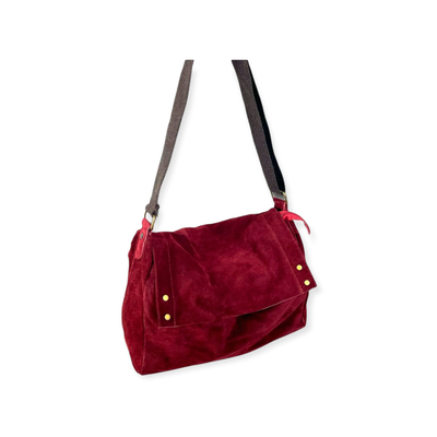 Suede Leather Shoulder Bag with Flap and Studs