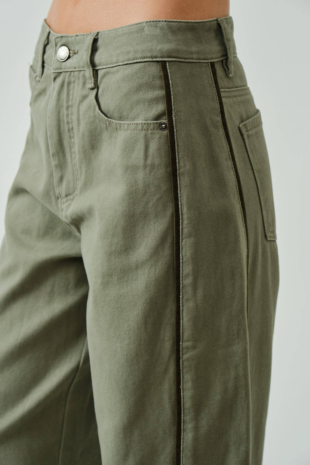 Olive Barrel Jeans with Piping Detail