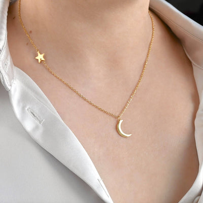 Moon and Star Necklace- Waterproof Crescent Necklace