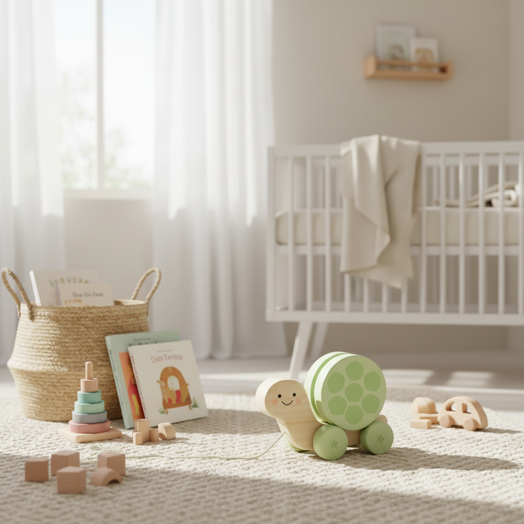 Turtle Wooden Pull Toy with Rattle Shell