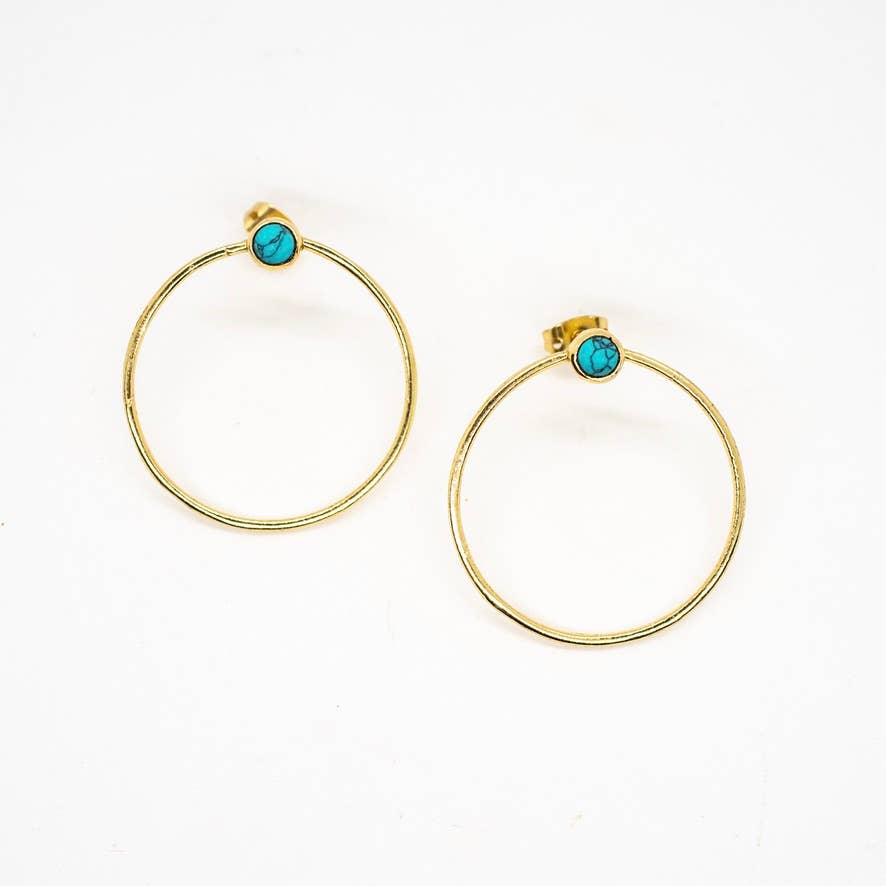 Baizaar Full Circle Stud Earring - Turquoise, Moonstone, Black Onyx - Simple Good