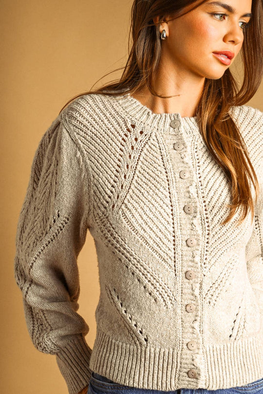 Pointelle Openwork Knit Cardigan with Buttons