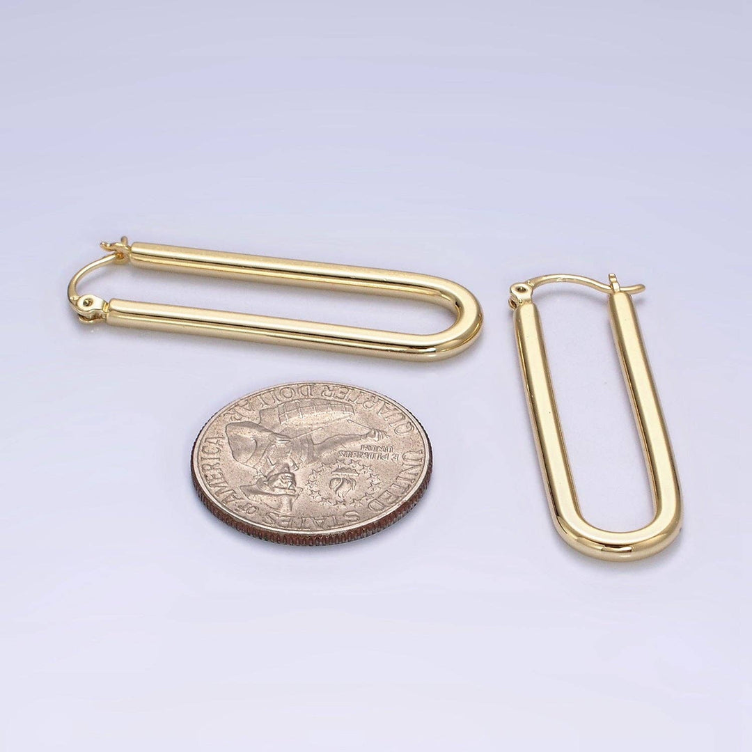 Thin U-Shaped Oblong Latch Earrings