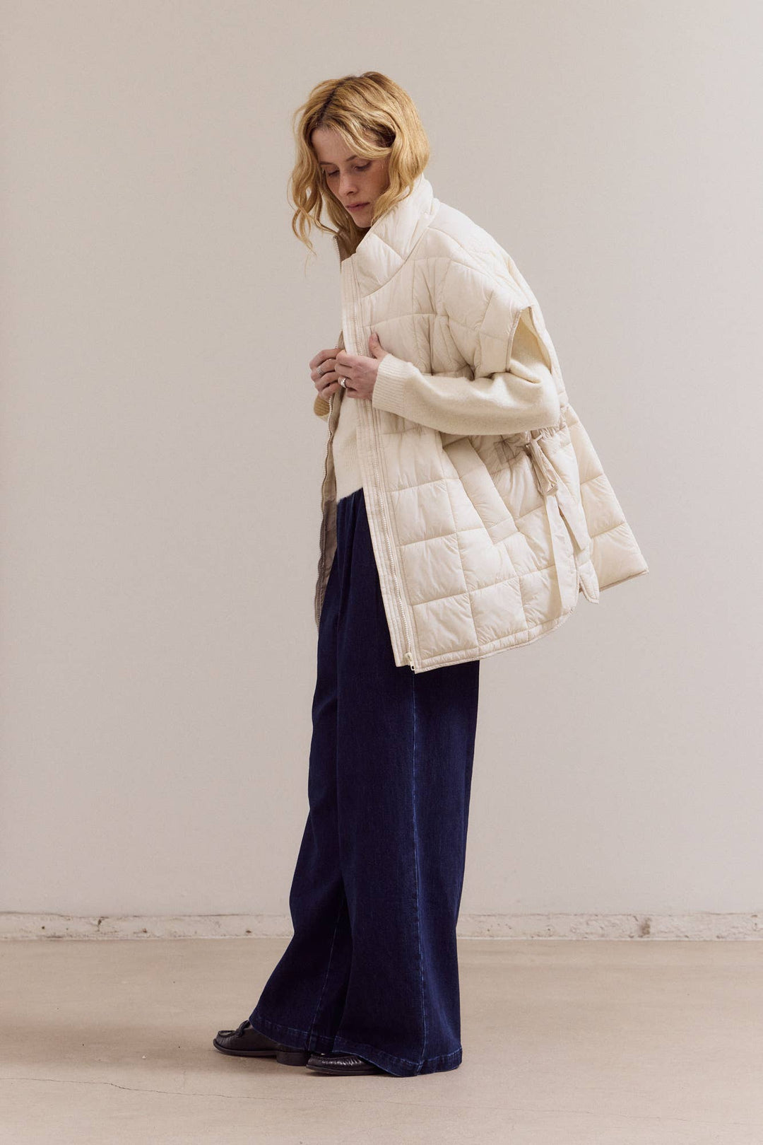 High Neck Quilted Vest in Cream