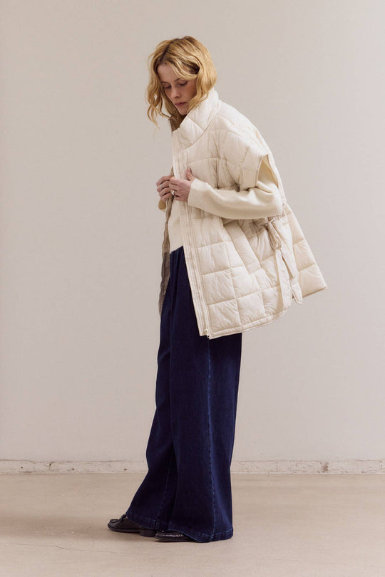 High Neck Quilted Vest in Cream