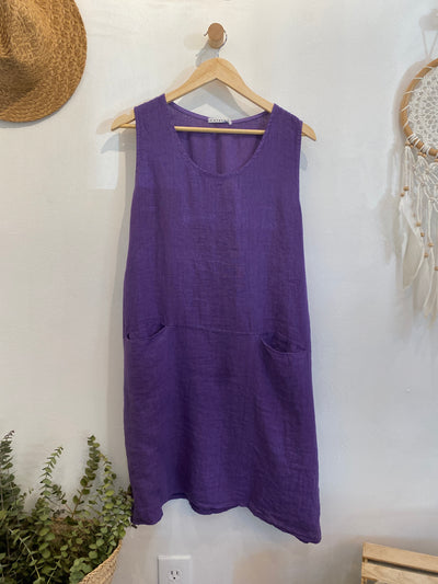 la maison des fibres naturelles Linen Sleeveless Dress with Side Button Detail - Simple Good