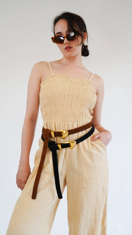 Skinny Suede Belt with Chubby Buckle