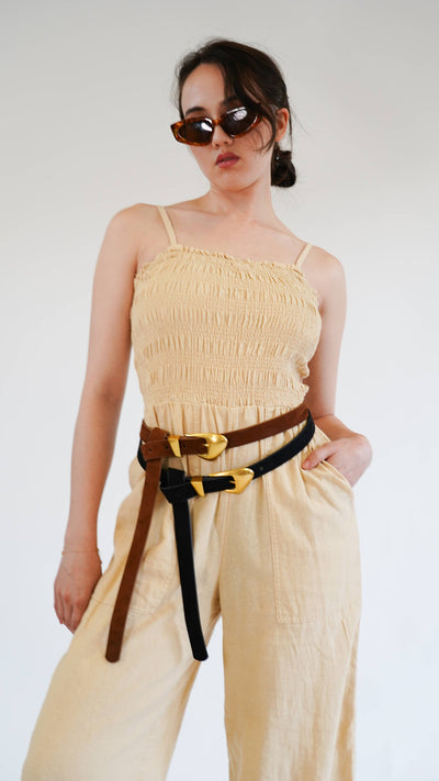 Skinny Suede Belt with Chubby Buckle