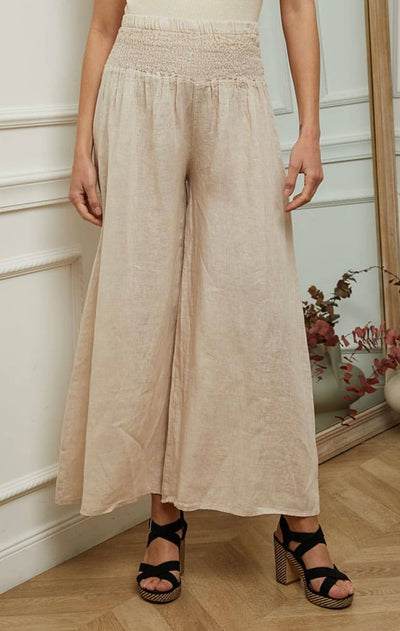 Linen Trousers With Elastic Cinched Waist