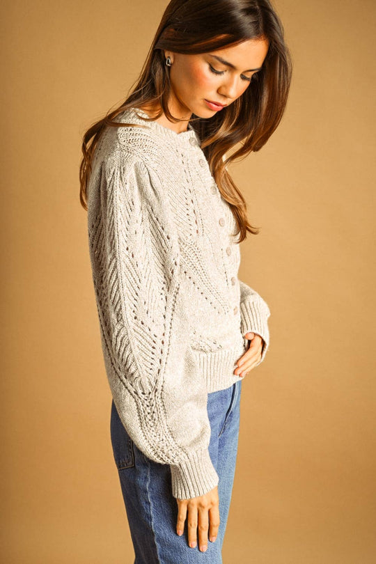 Pointelle Openwork Knit Cardigan with Buttons