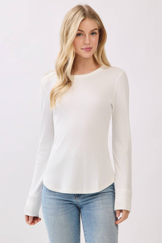 Ribbed Crew Neck Long Sleeve Fitted Top