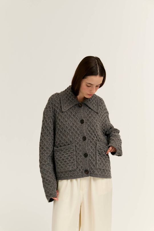 Textured Knit Sailor Collar Cardigan