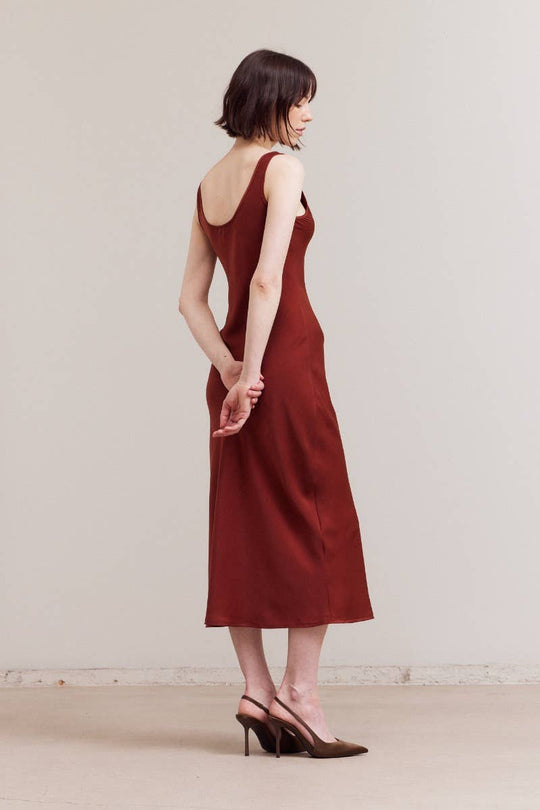 Satin Round Neck Midi Dress