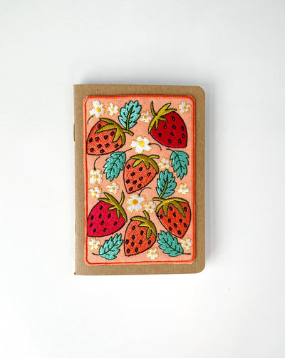 Strawberries Embroidery Pocket Notebook