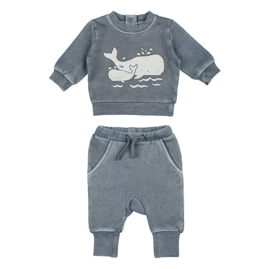 Moonstone Whale Organic Cozy Graphic Sweatshirt & Jogger Set